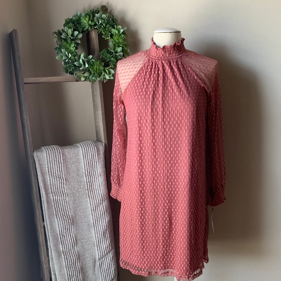 Nina Leonard Dresses & Skirts - NWT | Nina Leonard shift dress | mock-neck | sheer long sleeve